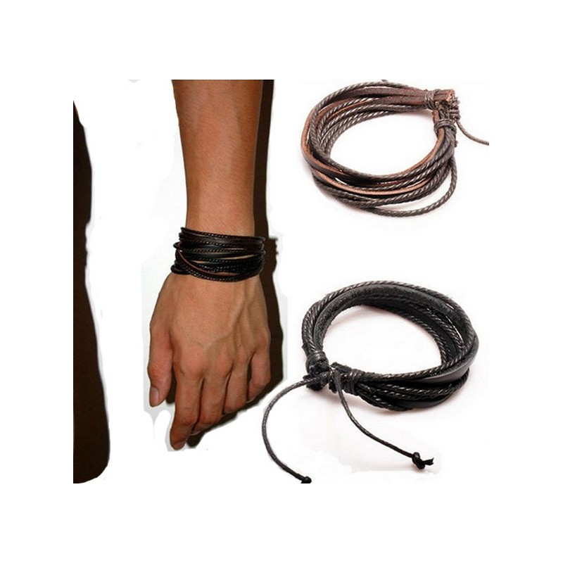 Bracelet homme à lanières et cordon cuir - Bracelets- homme.com