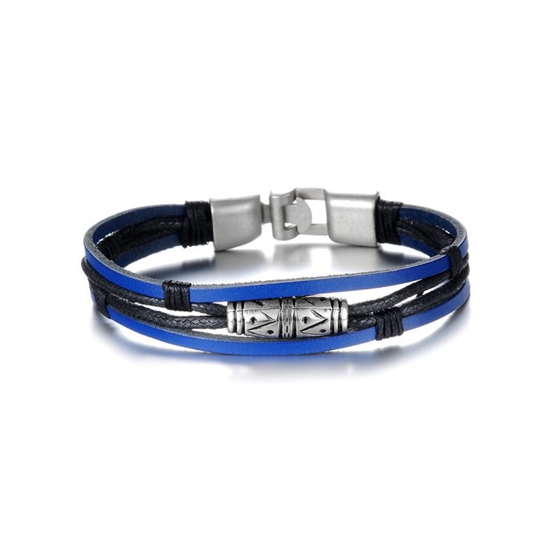 Bracelet Homme Lotus Style Bleu Cuir & Acier LS1814-2/1 -  GPerduMesAiguilles.com