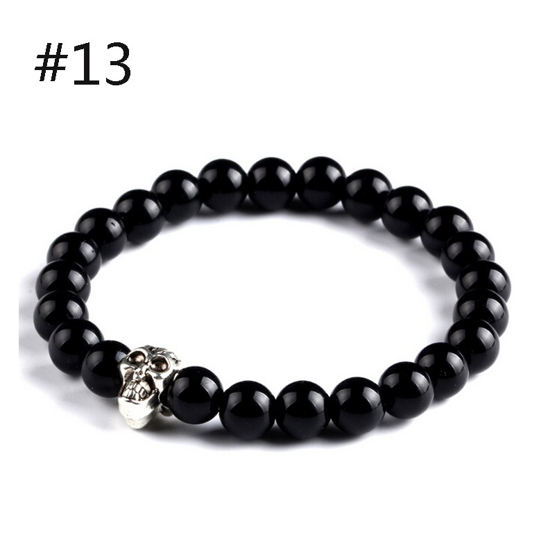 bracelet perles noires et crâne  - Bracelets- homme.com